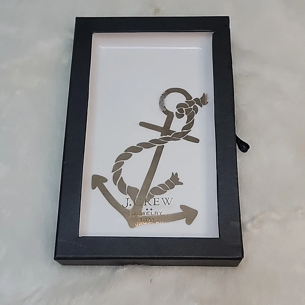J.CREW NeW White Silver Printed Anchor Nautical Preppy Boho Jewelry Trinket Tray